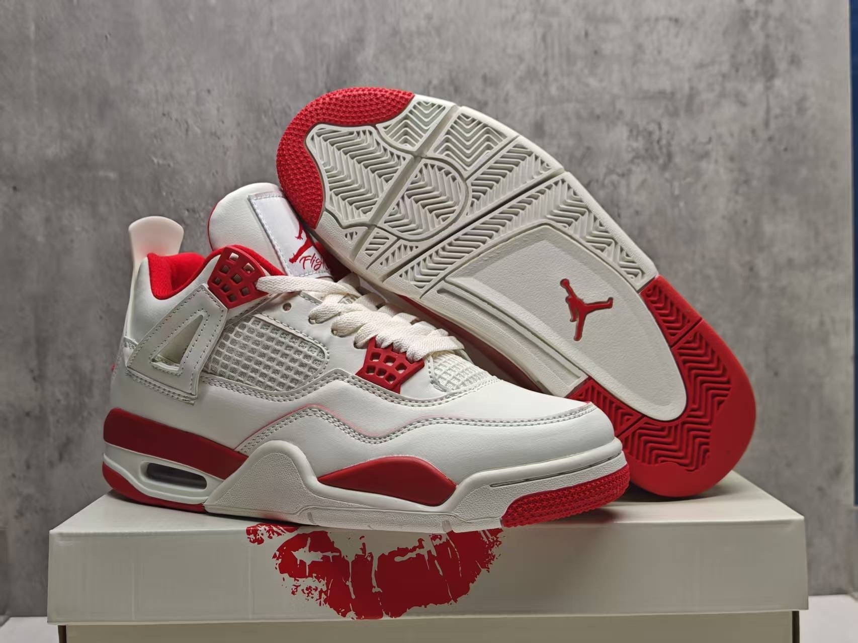Women's Running weapon Jordan 4 White/Red Shoes 045